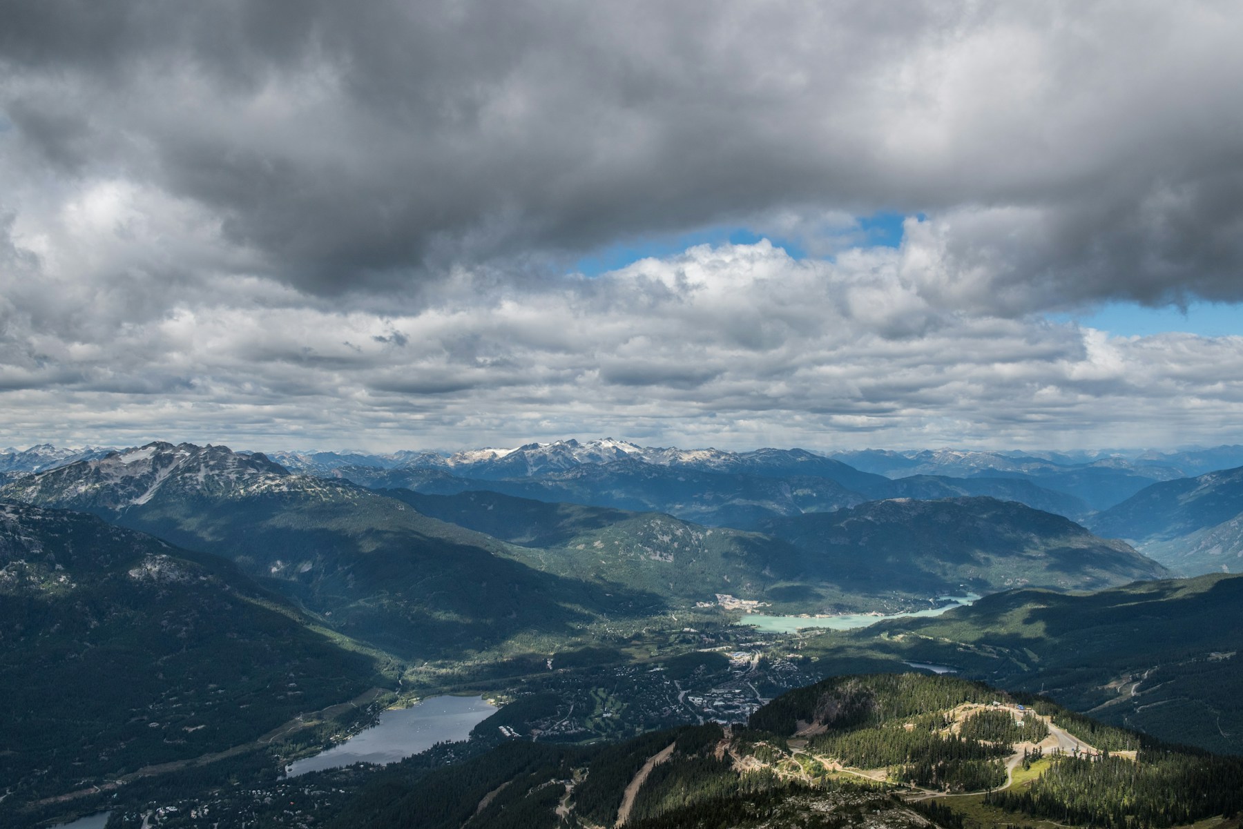 Whistler and the surrounding mountain landscape from above
